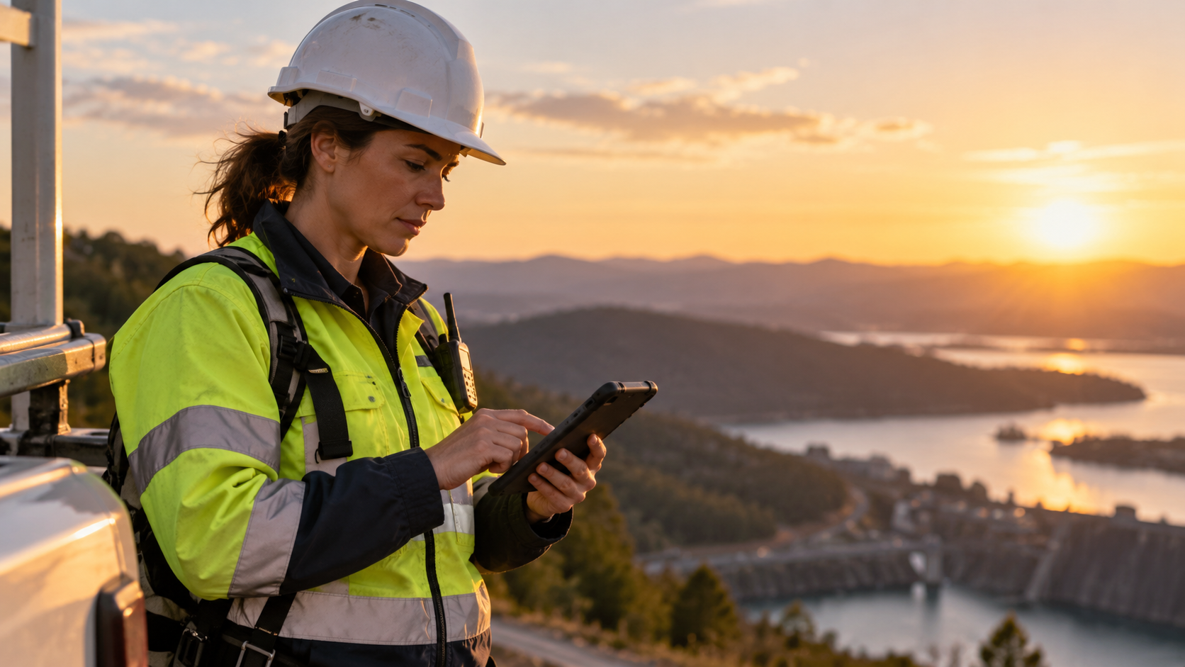 Field worker using a mobile device during remote infrastructure operations